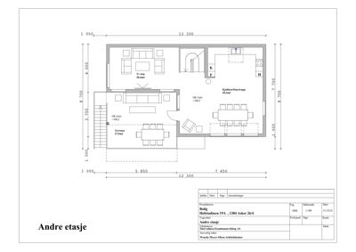 Etasjeplan for 'Andre etasje' som viser romfordeling, møblering og mål.