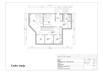 Etasjeplan (Under etasje) med romfordeling, mål og funksjonsbeskrivelse.
