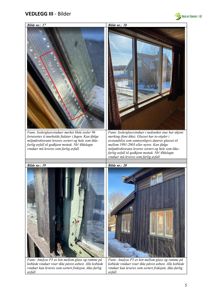 Fotografier av vinduer og vindusrammer med tilhørende tekster om analysefunn.