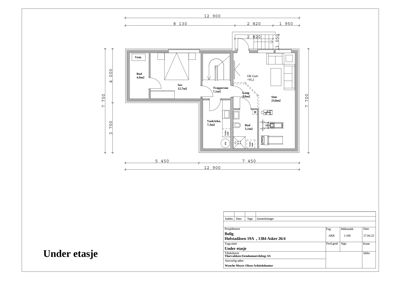 Etasjeplan for 'Under etasje' som viser romfordeling, mål og funksjoner i en bolig.