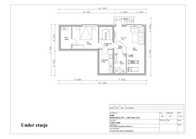 Etasjeplan (Under etasje) med romfordeling, mål og funksjonsbeskrivelser.