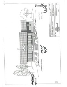 Fasadetegning av en bygning sett fra vest (mot vest).