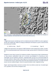 Et kart over et område (Arefjord) som viser vegetasjon og bygninger sett fra lufta, basert på LIDAR-data.