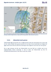 Et situasjonskart (DTM-terrenngmodell) som viser et tiltaksområde i forhold til skog og marine grense.