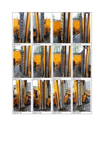 En samling fotografier av borearbeider på en byggeplass, sannsynligvis grunnundersøkelser.