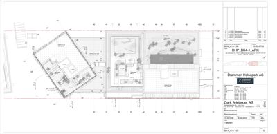 Etasjeplan eller situasjonsplan som viser romfordeling, vegger og plassering av bygninger på tomten.