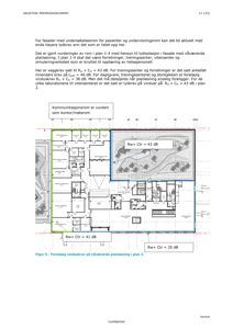 Etasjeplan eller romfordeling med overlagte akustiske krav (Rw+Ctr) for ulike rom.