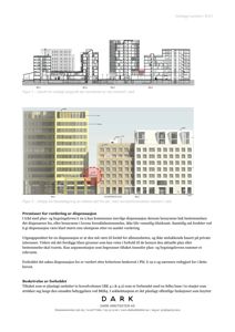 Bildet viser fasadetegninger av en bygning med etasjeplan og korridorforbindelser markert.