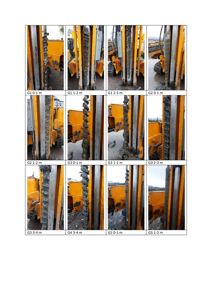 En samling fotografier av borearbeider eller grunnundersøkelser på en byggeplass.