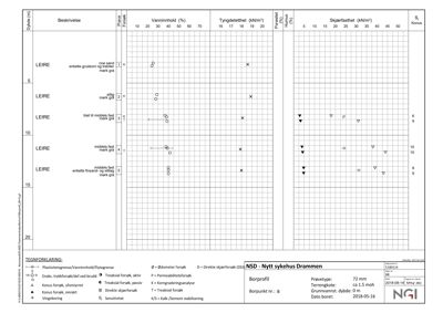 Borprofil og geoteknisk undersøkelse med borpunktnummer 8, dybdeopplysninger og prøvetypen.