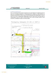 Teknisk tegning som viser rørledninger (stikkledninger) for fjernvarme/kjøling i et byggeprosjekt.