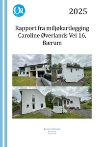 Fotografier av en hvit villa sett fra flere vinkler, inkludert forside, side og bakside.