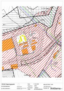 Situasjonsplan som viser tomtens form, grenser, høydemålinger (H350, H350_1), areal (daa), og plassering av bygninger i forhold til veier og nabolag.