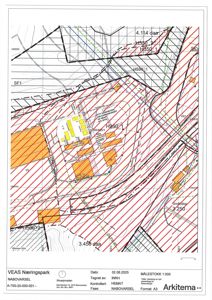 Situasjonsplan (nabovarsel) som viser tomtens grenser, bygningers plassering, vegnett og arealbruk.