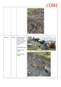 Fotodokumentasjon av fyllmasser og graving på en byggeplass, inkludert utstyr og beskrivende tekst.