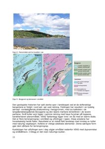 Bildet viser et kart over et område med geologiske lag (berggrunn og løsmasser) og en tekstbeskrivelse av landskapet.