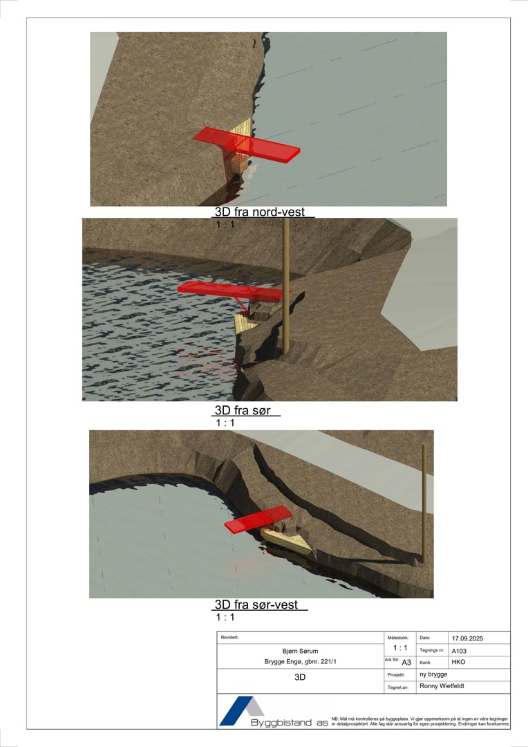 Tre 3D-visualiseringer (renderinger) av en planlagt bygning sett fra ulike vinkler (nord-vest, sør, sør-vest).