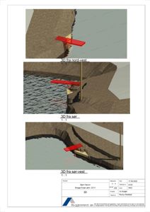 Tre 3D-visualiseringer (renderinger) av en planlagt bygning sett fra ulike vinkler (nord-vest, sør, sør-vest).