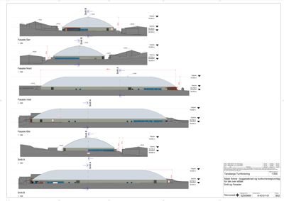 Fasadetegning og snittegninger for Tønsbergs Turnforening (Møller Arena).