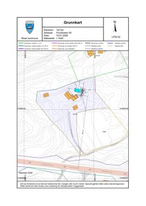 Grunnkart (situasjonsplan) som viser eiendomsgrenser, topografi og bygningsplassering for Frivollveien 40.