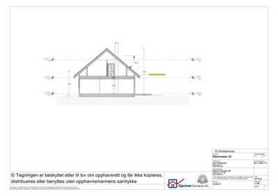 Snittegning (Snitt A) som viser bygningens tverrsnitt, høyder og konstruksjon.