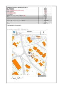 Bildet viser en situasjonsplan (tomtekart) med overlagte farger som illustrerer arealutregning for en byggesak.