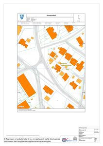 Situasjonskart som viser tomtens beliggenhet, nabolag, veier og omgivende bebyggelse.