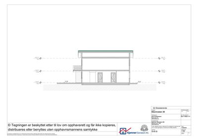 Snittegning (Snitt B) som viser bygningens tverrsnitt, høyder og konstruksjon.