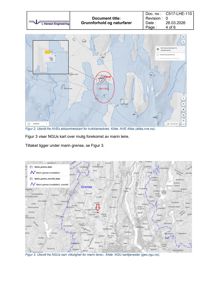 Dokumentet viser to kartutsnitt (Figur 2 og Figur 3) som illustrerer grunnforhold, naturfarer og geologiske data for et prosjektområde.