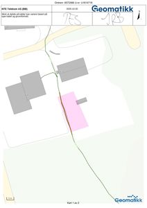 Situasjonsplan som viser tomtens beliggenhet i forhold til naboeiendommer, veier (Leknesveien) og eksisterende infrastruktur (Telekom-kabler).