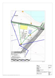 Situasjonsplan som viser bygningens plassering på tomten i forhold til veier og naboeiendom.