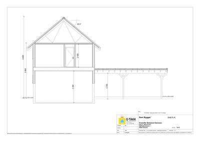 Snittegning (Snitt A-A) som viser bygningens tverrsnitt med mål på høyder og konstruksjoner.