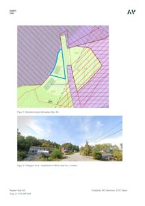 Bildet viser en side fra en byggesak som inneholder en situasjonsplan (Figur 1) og et fotografi (Figur 2) av eiendommen.