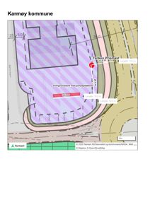 Kart fra Norkart som viser eiendomsgrenser, veier (Bøheimvegen, Torvastadvegen, Karmøyvegen) og plassering av infrastruktur som 'Tanken Prismast' og 'Overgrunnstank med pumpeplattform'.