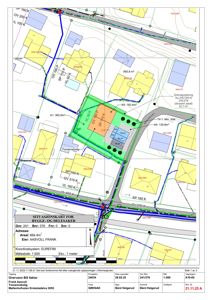 Situasjonskart som viser tomtens grenser, naboeiendommer, veier og arealoppdelinger.