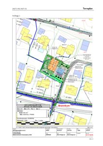 Situasjonsplan som viser tomtens grenser, naboeiendommer, veier og bygningers plassering i forhold til hverandre.