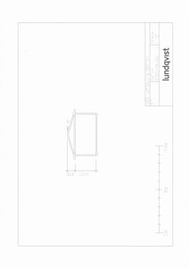 En teknisk detaljtegning som viser en profil eller snitt av en konstruksjon (sannsynligvis en taklist eller lignende element) med angitte mål.