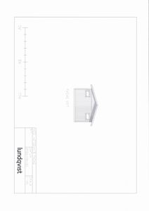 Fasadetegning (opprikk) av en liten bygning sett fra øst.