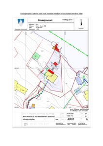 Situasjonsplan som viser eiendomsforhold, naboeiendommer, topografi og planlagt tiltak for Nedre Movet 30B.