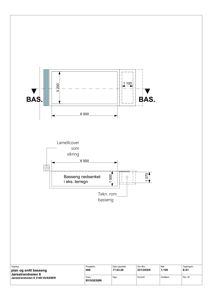 Tegning som viser plan og snitt av en bassengkonstruksjon med mål og detaljer.