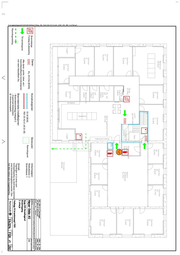Etasjeplan (1. etasje) som viser romfordeling, arealer og funksjoner i et bygg.
