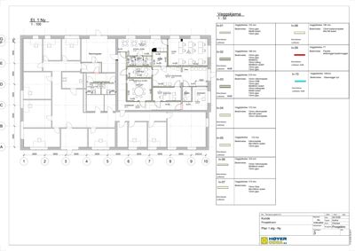 Etasjeplan (1. etasje) for en nybygget eller ombygd bygning (Et 1 Ny), med romfordeling, veggtykkelsesdetaljer og dimensjoner.