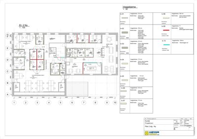 Etasjeplan (Etg. 2 Ny) med romfordeling, dører, vinduer og en detaljert veggbeskrivelse til høyre.