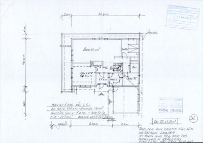 Etasjeplan (1. etasje) med romfordeling, mål og arealopplysninger for en bolig.
