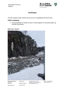 Fotografi av en kystlinje med steinvegg, is og vann, tatt i forbindelse med en tilsynssak.