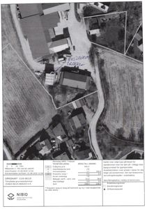 Gårdsplan (kart) over eiendom med arealdata og markslag.