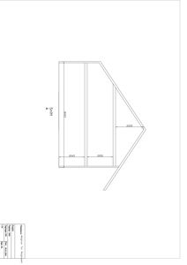 Snittegning (A) som viser tverrsnittet av en bygning med angitte mål på veggtykkelse og rombredde.