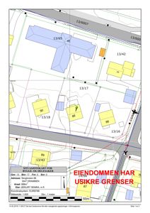Situasjonskart som viser eiendomsnummer, areal og bygningsplassering i Drammen.
