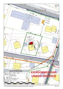 Situasjonskart som viser eiendomsgrenser, naboeiendommer og infrastruktur.