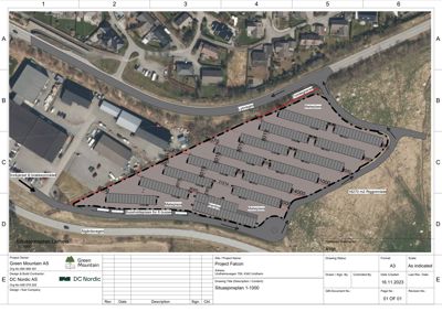Situasjonsplan som viser tomtens form, plassering i forhold til veier (Asgårdsvegen, Torggata), eksisterende bebyggelse, og planlagt plassering av boliger med angitte mål.